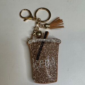 Gold Iced Coffee Rhinestone Keychain